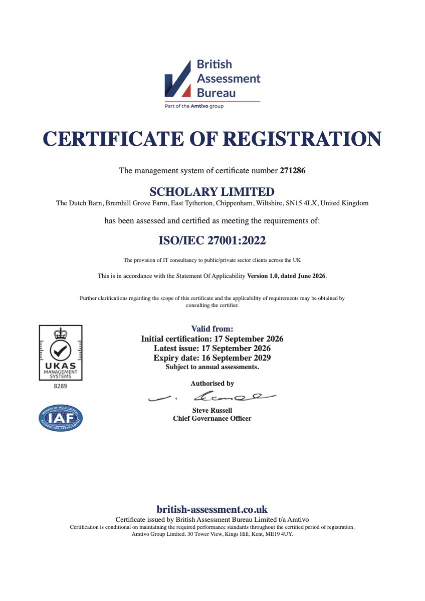Scholary ISO/IEC 27001:2022 Certificate