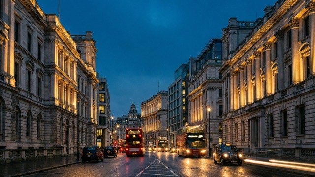 UK Whitehall civic and local government architecture at twilight